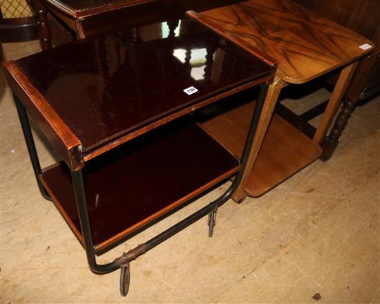 Deco walnut occasional table & 2 tier tea trolley